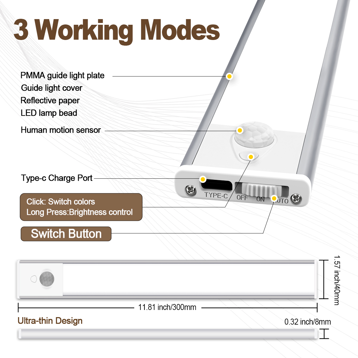 HCP251 人体感应三色橱柜灯